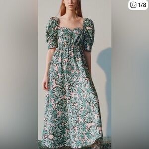 Floral Girly Picnic Dress Zara Green Pink Floral cutout Midi Dress XL